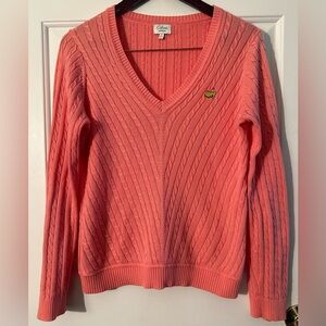 Vintage Bobby Jones SMALL Masters Women Peach Cable Knit V Neck Cotton Sweater